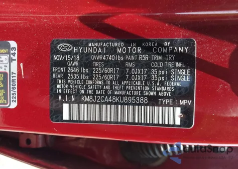 2019 Hyundai Tucson Se из США, поврежденный, VIN KM8J2CA48KU895388